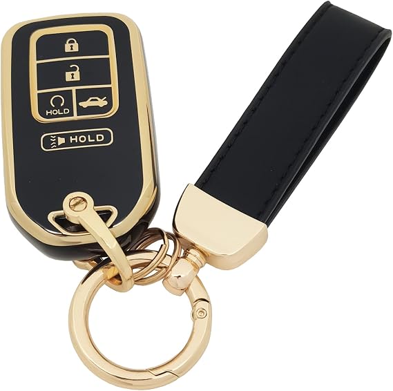 360 Degree Soft TPU Protector Key Fob Cover Case Compatible with 2017 2018 2019 2020 2021 Honda Civic Accord Pilot CR-V Passport Insight EX EX-L Touring 5 Button Key Fob (Black)