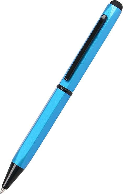 Onlinen Hexagon Stylus Ballpoint Pen, Blue, Hexagonal Ballpoint Pen Made of Aluminium, Replaceable D1 Refill, Blue Ink Colour, Pen with Touchpen, Pack of 1