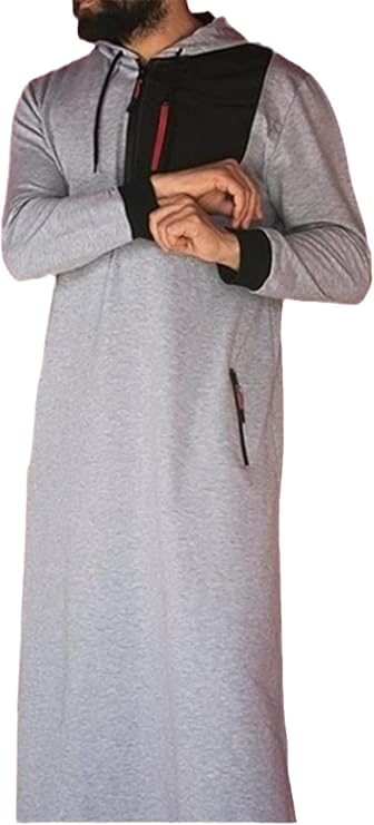 Men's Arab Robes Muslim Long Contrast Zipper Sweater Islamic Clothing Abaya Thoub GN Kaftan Muslim Dress Men