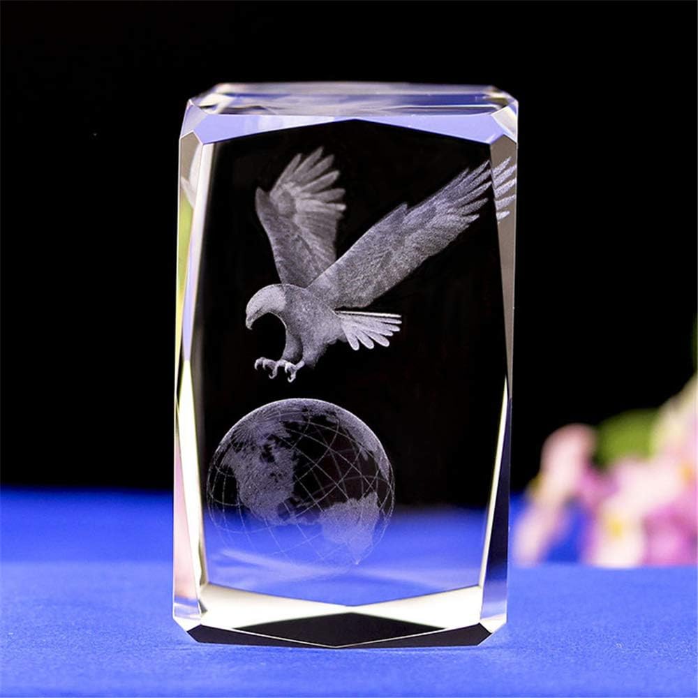 Crystal Glass Bald Eagle Statue - 3D Laser Etched, Engraved Art Decor Animal Gift Cube 30 x 30 x 40mm