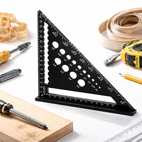 Aluminium Carpenter’s Speed Square Metric, 180 mm Triangle Ruler with Angle Markings and Drill Gauge Holes, Precision Right Angle Measuring Tool for Woodworking, DIY and Construction Use