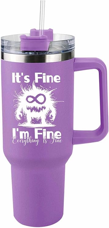 40 Oz Tumbler with Handle,Monster It's Fine Stainless Steel Tumblers with lid and Straw Vacuum Insulated Travel Coffee Mug,I'm Fine Everything Is Fine Leak-proof Cup Water Bottle