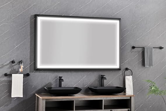 Black Framed LED Bathroom Mirror with Lights, Smart Mirror with/Defogger, Large Rectangular Dimmable Bathroom Vanity Mirror, Wall Mirror Kit Also for Gym, Dance Studio (72 in. x 36 in.)