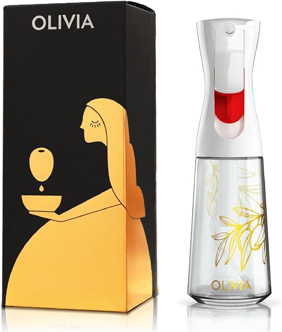 FLAIROSOL OLIVIA SIGNATURE Oil Sprayer, 200ml Glass, Golden Leaves | Portion control mist for air fryer, salad, BBQ, refillable & reusable, fine mist olive oil kitchen sprayer, anti-drip