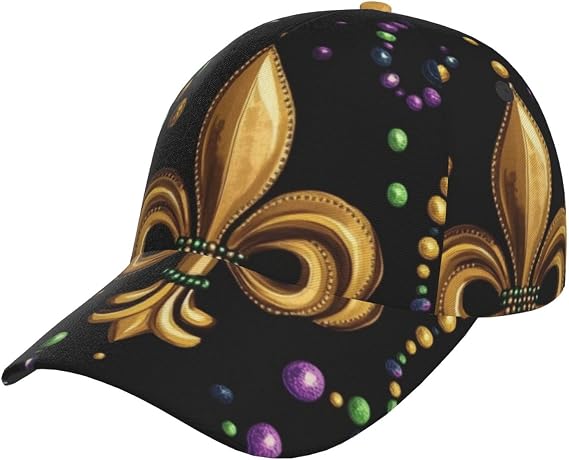 Mardi Gras Carnival Pattern Baseball Cap Unisex Adjustable Baseball Hats for Sports Outdoor Black, Black, One size