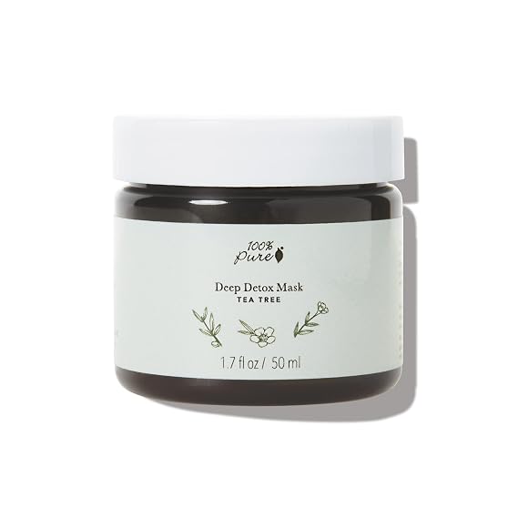 100% PURE Tea Tree Deep Detox Face Mask & Deep Pore Cleanse Natural Skin Care Unclog & Detoxify Acne Blemish Treatment For Oily Skin - Vegan - 1.7oz