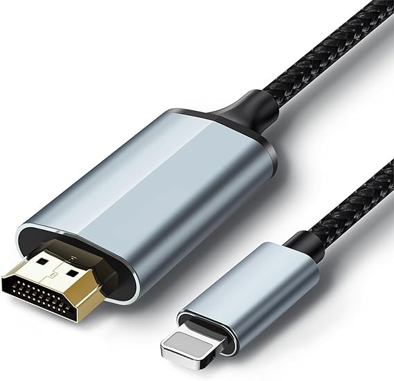 lulaven Lightning to HDMI Adapter Cable for iPhone/iPad, 1080P Digital AV Adapter for Hotel TV (No WiFi Needed), Projector & Camping, High-Speed Mirroring Sync for Home Office & Fitness App (6.6ft)