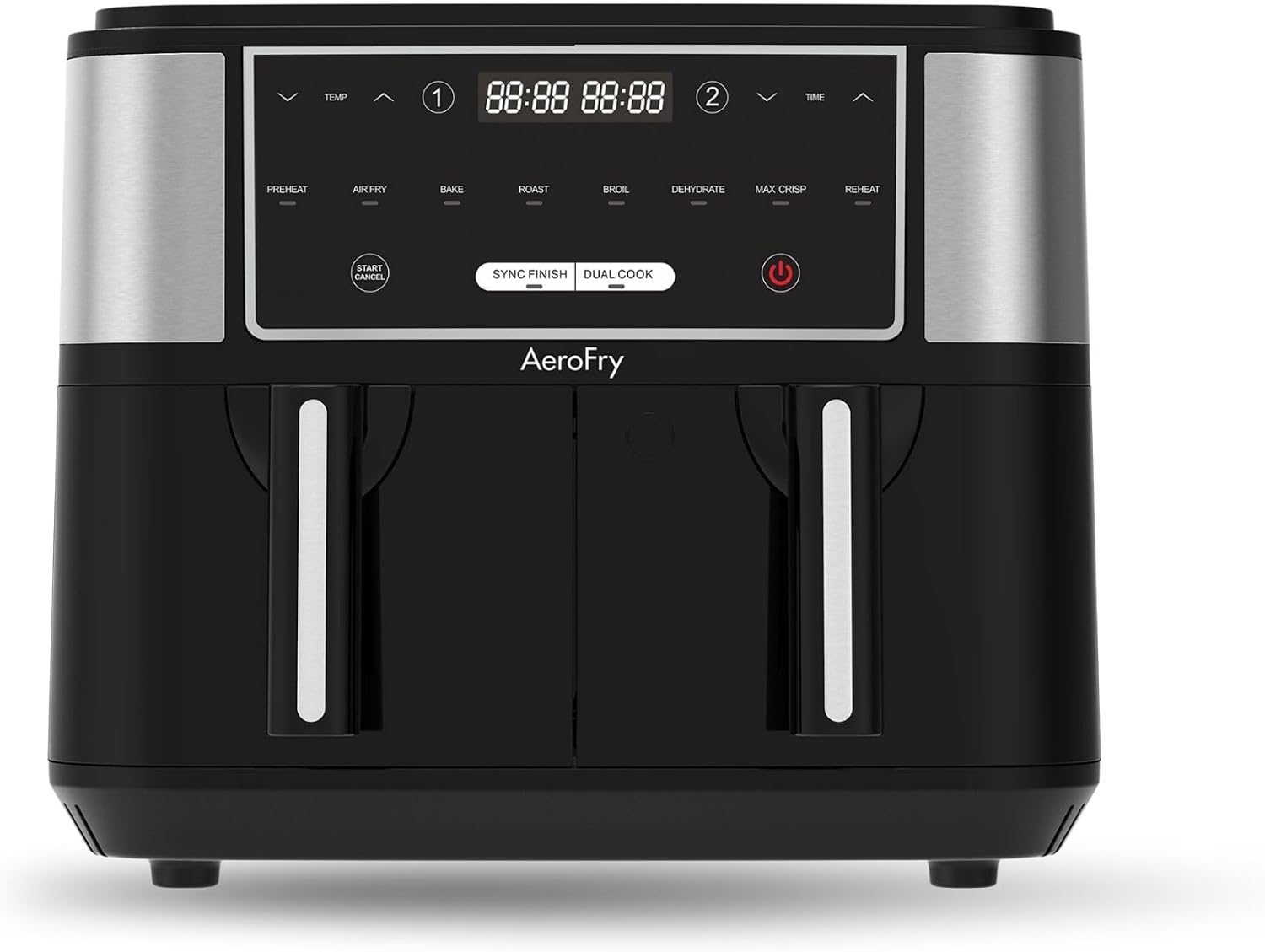 Dual Air Fryer, 9 Litres Family Size, 8-In-1, Air Fry, Roast, Bake, Reheat, Dehydrate, Grill etc with Sync Cook & Match Functions, Fast & Energy Save, Non-Stick Baskets - !!