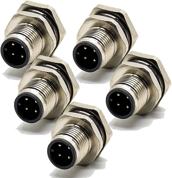 Elecbee 5PCS 4Pin M12 Connector 180 PCB Mount A Coding Back Mount Waterproof Male Socket