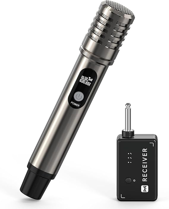 Wireless Microphone, ECHOMUSSY Metal Dynamic Mic System with One-to-One Chip Connection and Rechargeable Receiver, 40H Duration, 200FT Range Receiving, Less Latency Karaoke Microphone for Singing