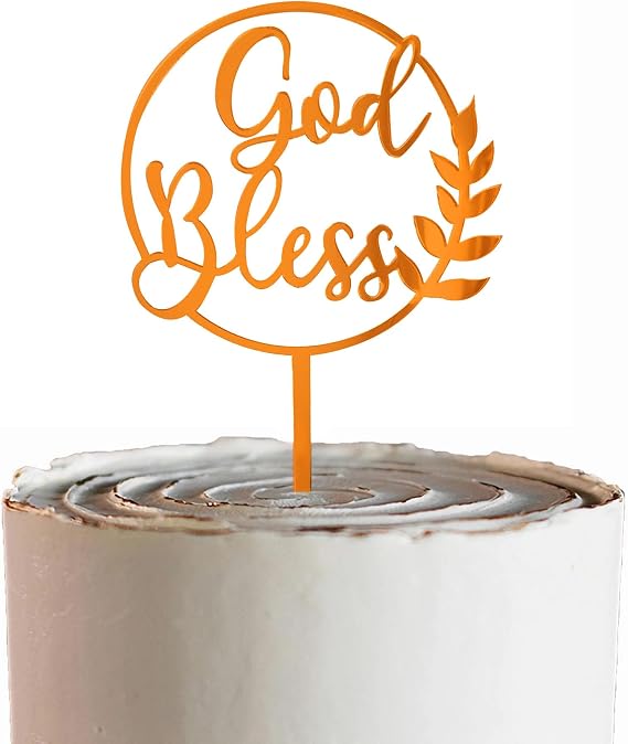 God Bless Cake Topper Gold Corss Baptism Cake Toppers for Christening Dedication Acrylic First Communion Cake Decorations Baptism Cupcake Toppers Circular