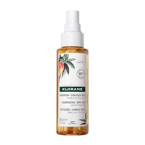 Klorane Nourishing Dry Hair Oil with Mango, Hydrating and Protecting Bi-Phase Spray, Paraben, Sulfate and Alcohol Free, Vegan, Dermatologist tested