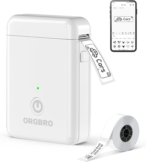 ORGBRO X1 Label Maker Machine with Tape Thermal Portable Bluetooth Label Printer for Smartphones Mini Handheld Sticker Maker with Multiple Templates for School Office Home Kitchen Organization, White