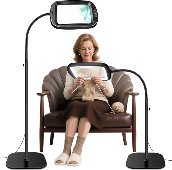 NZQXJXZ 10X Magnifying Glass with Light and Stand, 60 LED Desk Magnifier | 5 Colour Temperatures and 4 Brightness Levels, Magnifying Lamp for Reading, Hobbies, Crafts, Close Work [Energy Class E]