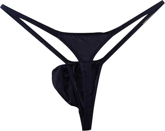 Men's Bulge Pouch G-String Bikini Thong Nylon Black WSS51