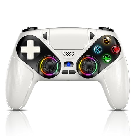 GGiking RGB Wireless Controller für PS5/Pro/Slim & PCs Bluetooth Gamepad mit Paddles Touchpad Macro Turbo Dual-Vibration 6-Achsen-Sensor 35mm Audio-Jack & Lautsprecher - Weiß