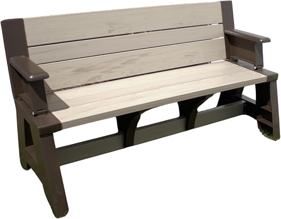 Convert-a-Bench Gen 1 2-in-1 Outdoor Convertible Bench to Picnic Table | Space-Saving, Weather-Resistant Patio Furniture for Yard Deck Garden | Easy Assembly & Durable - 1 bench/Order, Mocha Driftwood