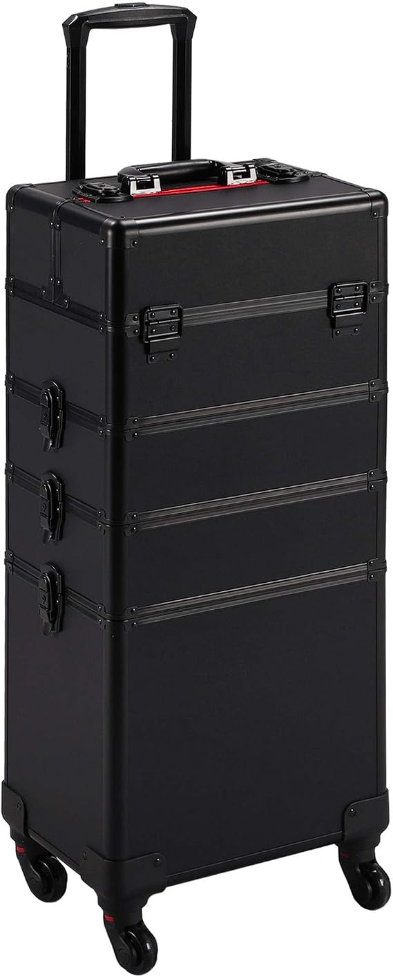 Yaheetech 4 in 1 Rolling Makeup Train Case, Lockable Black Cosmetology Cart