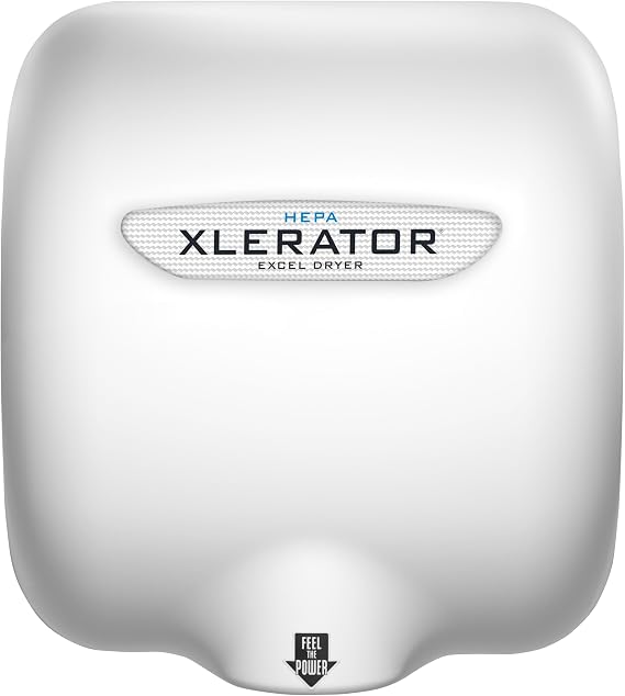 XLERATOR Hand Dryer with Electrostatic HEPA Filtration (eHEPA) with 1.1 Noise Reduction Nozzle for Government, Industrial and Commercial Restrooms, 12.2 Amps 110-120 Volts, XL-BW-H-1.1N-110V