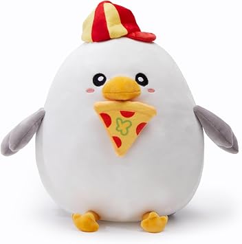 Cute Pizza Seagull Plush Toy, White Seagull Stuffed Animal with Cap for Kids, Boys and Girls, 12 Inch