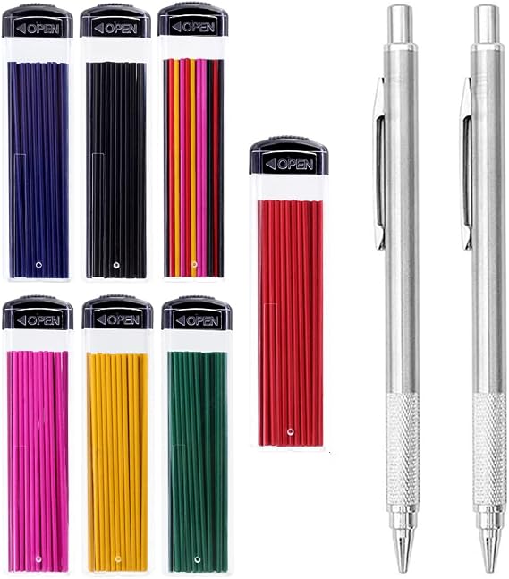 MROOFUL 2Pcs 1.3mm Mechanical Pencil 210 Pcs Colored Mechanical Pencil Lead 6 Color 7 Boxes Refills Auto Pencil Leads Black Blue Red Yellow Pink Green Art Drawing Writing Marking Tool for Office DIY