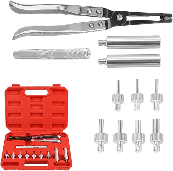 11PCS Car Valve Stem Seal Remover and Installer Tool Kit, Vehicle Valve Stem Seal Disassembly Plier with Drive Handle Socket Adapter, Auto Repair Maintenance Tool, Fit Most Engines