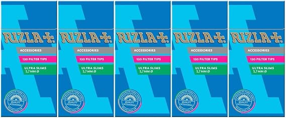 Rizla Extra Slim 5.7mm Filter Tips - 120 Tips Per Pack - 5 Packs (600 Tips)