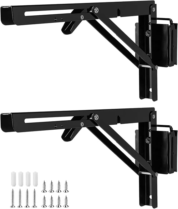 2pcs 12Inch E Track Shelf Bracket, Stainless Steels E-Track Folding Fixed Brackets for DIY Collapsible Hinge Shelves Table Workbench in Garage Enclosed Trailer Truck Warehouse Workshop Van