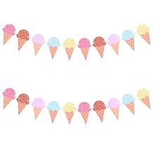 2 Pcs Ice Cream Decorations Summer Birthday Decoration Ice Cream Banner Paper Banner 1st Birthdays Banners for Garland Hawaii Beach Wedding Party Summer Baby Shower Backdrop Decoration