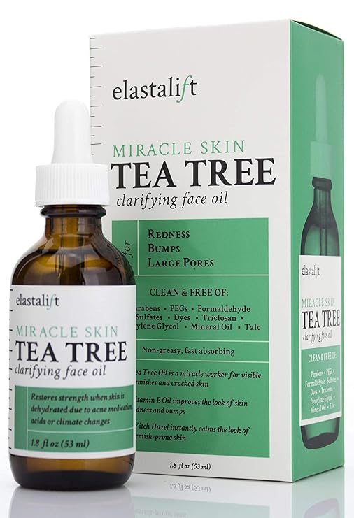Elastalift Tea Tree Oil Facial Spot Treatment W/Witch Hazel Clarifying Tea Tree Oil For Face Helps Target Redness, Acne, Bumps, Dry Itchy Skin, Large Pores. Non-Irritating Formula, 1.8 Fl Oz