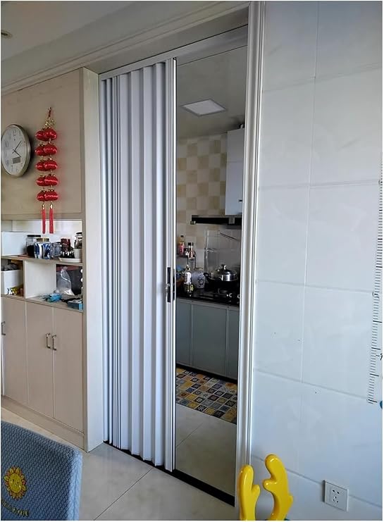 YLLFFLL White Concertina Doors Internal with Key, Bi-fold Aluminum Waterproof Folding Door Sliding Door Indoor Open Kitchen, Dining Room/Pantry Temporary Door Room Divider(WxH 32x80in/81x203cm)