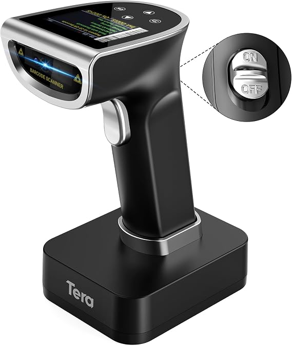 Tera HW0015 Kablosuz 1D/2D/QR Barkod Okuyucu | Dijital Ekran + Tuş Takımı | Bluetooth 5.0 & 2.4G & USB | 2600mAh Büyük Pil | Hızlı Tarama | Gümüş