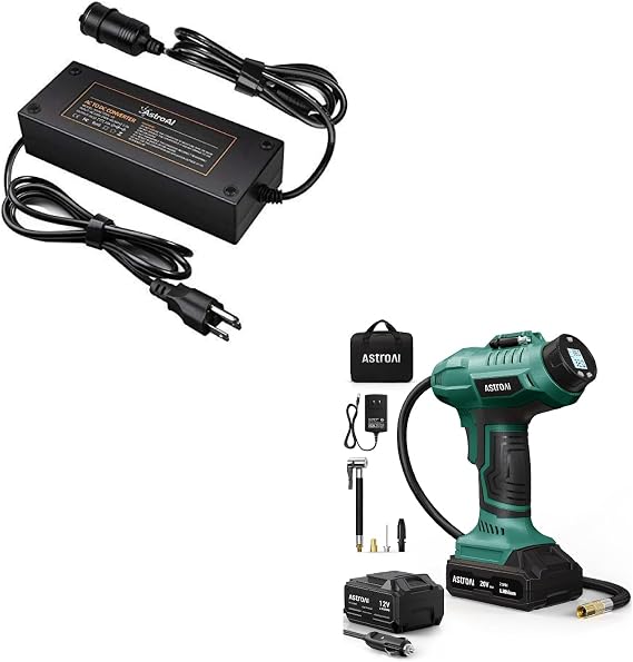AstroAI Cordless Tire Inflator and AC to DC Converter 10A/120W/7.78FT/110V to12V Converter