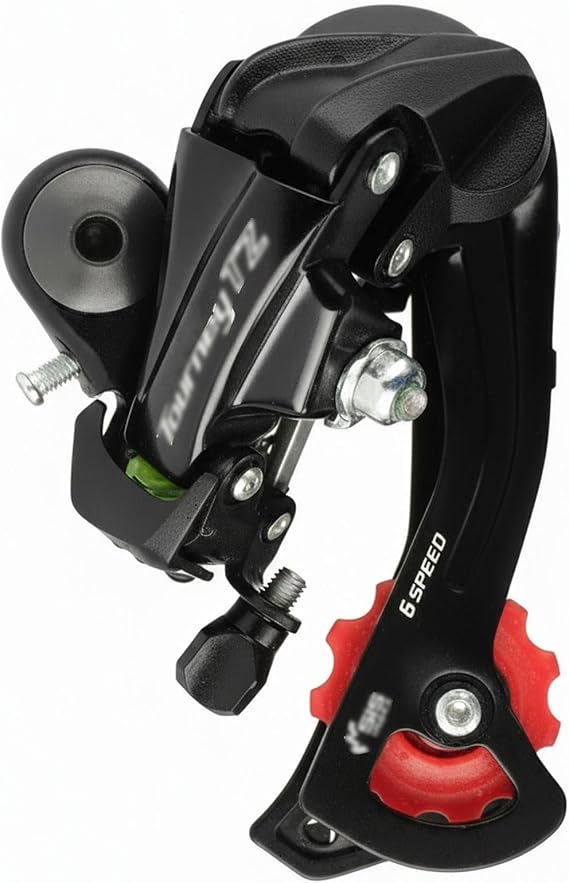 RD-TZ500 Direct Mount 6 Speed Bicycle Rear Derailleur with Bracket, Red, Compatible with 6-Speed Drivetrain Systems