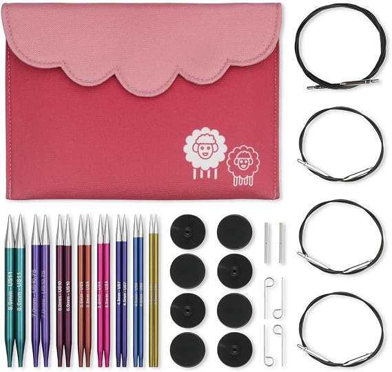 KnitPro değiştirilebilir yuvarlak örgü iğnesi uçları, delüks set, Zing, 3,50-8,00 mm