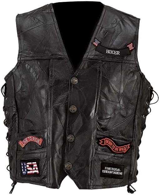 Diamond PlateTM Rock Design Genuine Buffalo Leather Vest (Medium)