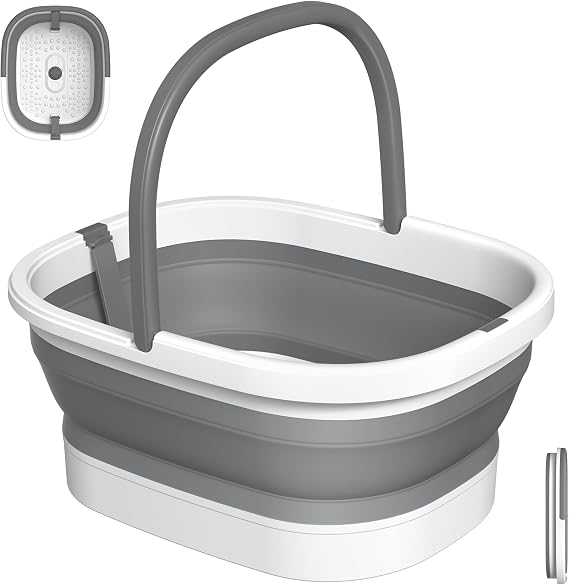 Nekteck Collapsible Foot Soaking Tub for Foot Bath Soak Foot Spa, Grey | 138 Acupressure Nodes & Pumice Stone, Foot Massager, Foot Health, 2 Stable Support Bars, Gifts for Men Women Dad Mom