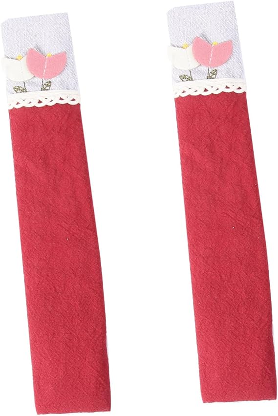 DOITOOL 1 Pair Anti-Static Fabric Refrigerator Handle Covers with Red White Rose Pattern Washable Door Handle Protectors for Fridge Microwave