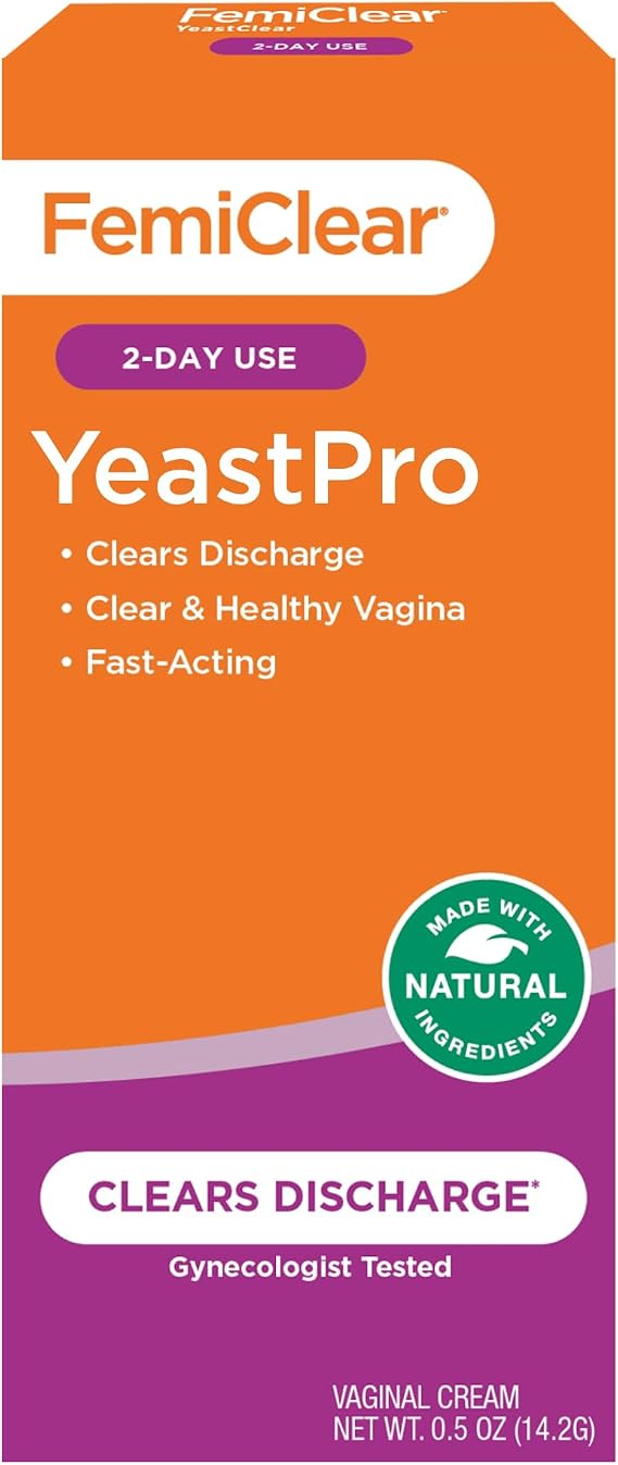 FemiClear YeastPro Vaginal Cream, Gentle & Fast-Acting, 2-Day Use, 0.5 Oz | Helps Clear Discharge, Non-Irritating, Gynecologist Tested Formula with Natural, Organic Ingredients