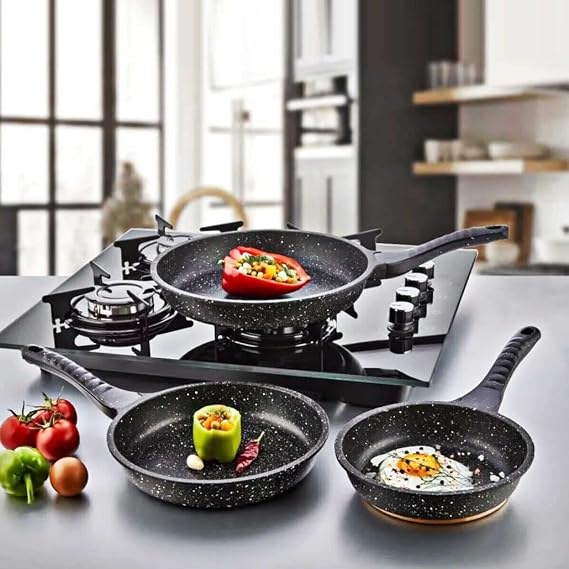 Porsima Eda ZK-902 Pan Set - 3-Piece Cast Pan - Cast Pan Set - Fireproof Nonstick Pan Set