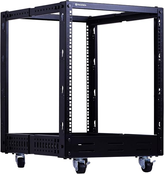 RackPath 12U Open Frame Server Rack Heavy Duty 4 Post Adjustable Depth with Casters