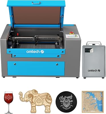 OMTech 50W CO2 Laser Engraver with Water Chiller | 20x12 Cutting & Engraving Machine with 2-Way Air Assist | Includes Water Chiller | Ideal for Wood, Glass & Acrylic