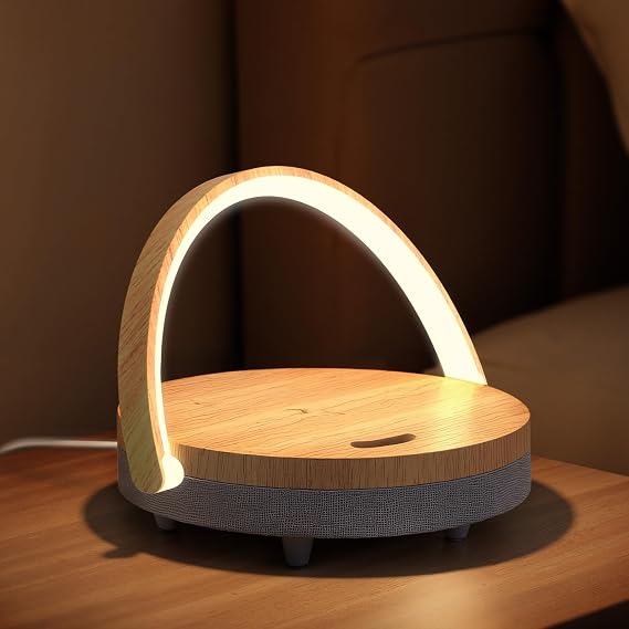 EZVALO Birthday Gifts for Women, Music Table Lamp with Wireless Charger, 4 in 1 Touch Bedside Lamp, Bluetooth Speaker, Phone Holder, Dimmable LED