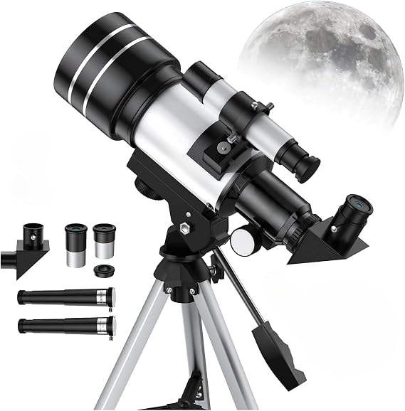 Yeni Başlayanlar İçin Tripodlu Teleskop, 150X Büyütme Kapasitesi, 70 mm Mercek Açıklığı, 300 mm Odak Uzunluğu, Yüksek Görüntü Kalitesi, Çocuklar ve Yetişkinler İçin Astronomik Teleskop