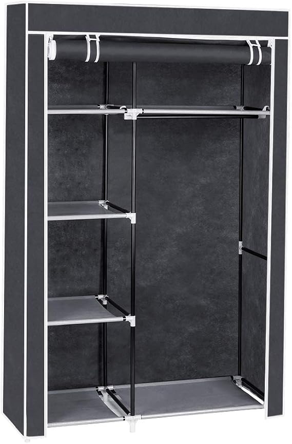 GIVOKE 64" Fabric Wardrobe, Foldable Cloth Wardrobes with Hanging Rail, Bedroom Clothes Storage Cupboard Unit
