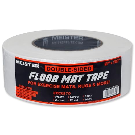 Meister Double-Sided 2" Floor Mat Tape - Secures Exercise Mats & Rugs | Extra strong 2" x 30yd floor tape for puzzle mats, roll-out mats, rugs and temporary floor coverings