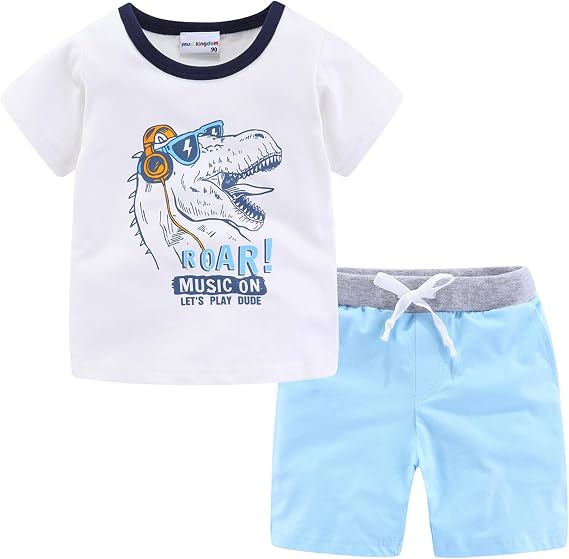 Mud Kingdom Little Boys Jersey Shorts Set Cotton Short Sleeve Outfits Summer