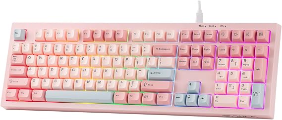 MechLands AULA S102 Membrane Keyboard with Numeric Keypad Quiet Design Gaming Keyboard with 100% Full Size Layout USB-C Wired RGB Backlight Creamy Silicone Construction for PC Gaming/Office Compatible