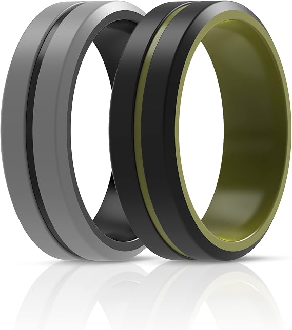 ThunderFit Silicone Wedding Rings for Men 2 Layers 7 Rings 4 Rings 1 Ring with Engraved Beveled Edge 8.2mm Wide 2.5mm Thick