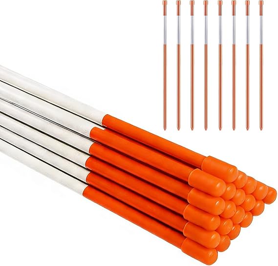 Driveway Markers with Reflective Tape 20 Pcs 48 Inch (5/16 Inch Diameter) | Solid Fiberglass Pole Snow Stakes for Parking Lots, Walkways, Ski Slopes Road